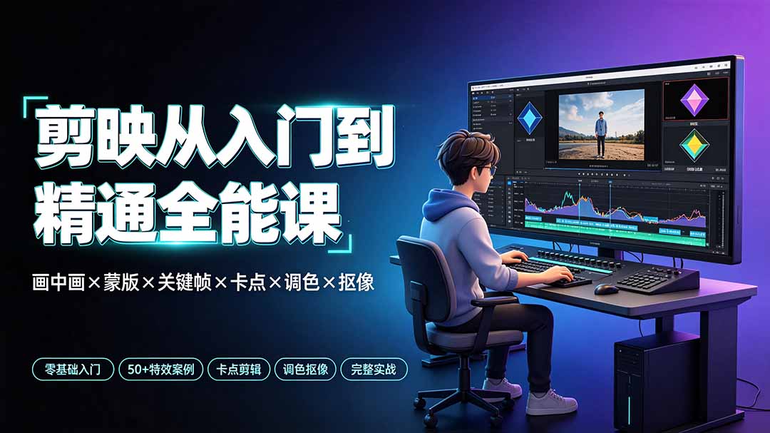 剪映从入门到精通全能课:画中画×蒙版×关键帧×卡点×调色×抠像,一站式掌握剪辑核心技能-副业网