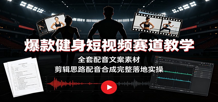 爆款健身短视频赛道教学:全套配音文案素材,剪辑思路配音合成完整落地实操-副业网