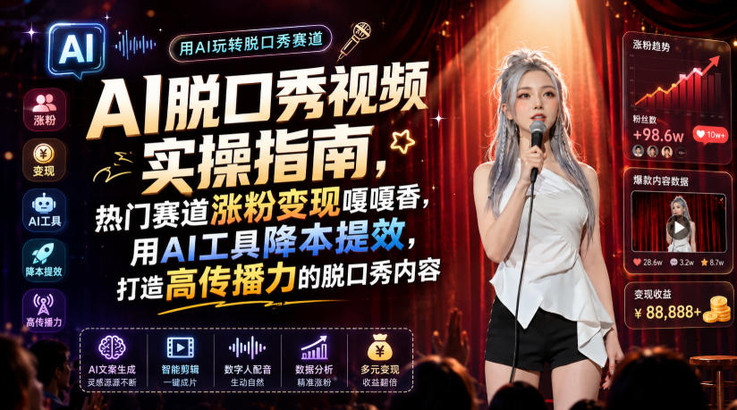 AI脱口秀视频实操指南,热门赛道涨粉变现嘎嘎香,用AI工具降本提效,打造高传播力的脱口秀内容-副业网