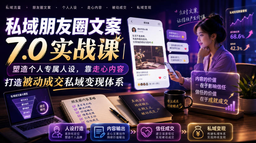 私域朋友圈文案7.0实战课|塑造个人专属人设,靠走心内容打造被动成交私域变现体系-副业网