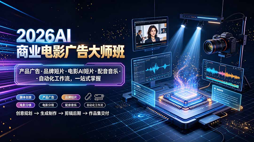 2026AI商业电影广告大师班:产品广告·品牌短片·电影AI短片·配音音乐·自动化工作流,一站式掌握-副业网
