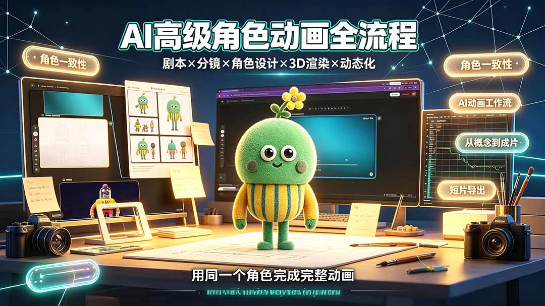 AI高级角色动画全流程：剧本×分镜×角色设计×3D渲染×动态化，从概念到成片一站式教学-副业网