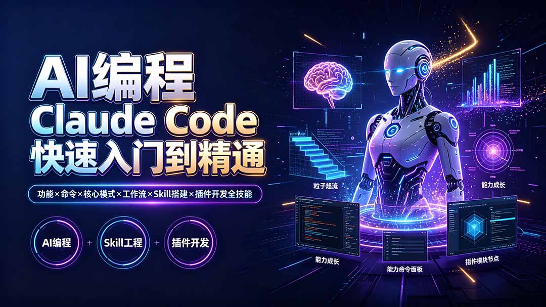 AI编程 Claude Code快速入门到精通:功能×命令×核心模式×工作流×Skill搭建×插件开发全技能-副业网