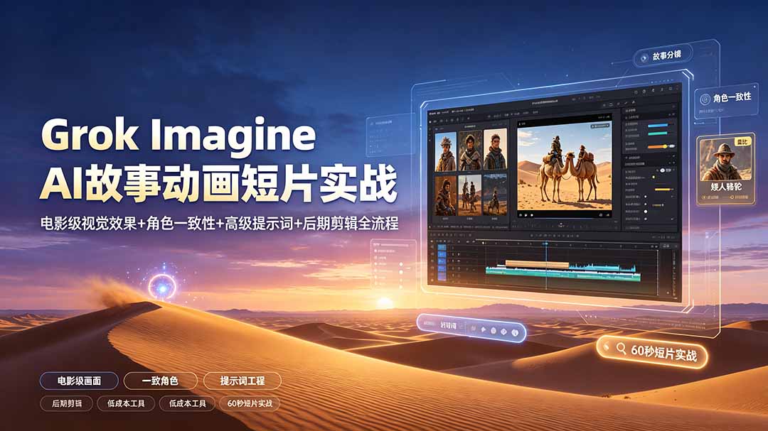 Grok Imagine AI故事动画短片实战：电影级视觉效果+角色一致性+高级提示词+后期剪辑全流程-副业网