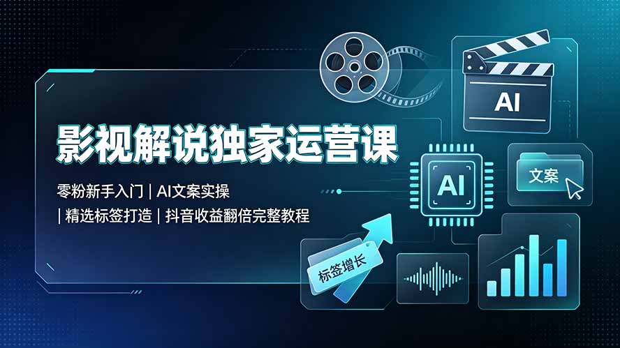 影视解说独家运营课:零粉新手入门|AI文案实操|精选标签打造|抖音收益翻倍完整教程-副业网