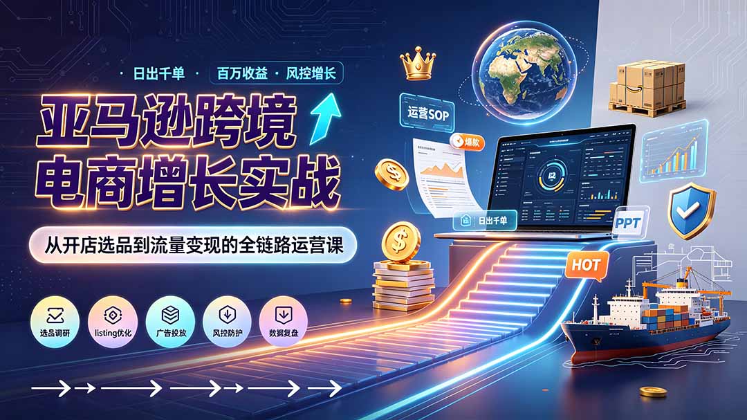 亚马逊0-1孵化特训营8期：从注册风控到稳定日出千单实战，规避审核封店风险，标准化执行流程落地-副业网