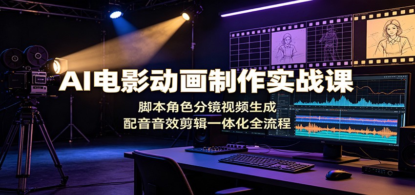 AI电影动画制作实战课：脚本角色分镜视频生成，配音音效剪辑一体化全流程-副业网