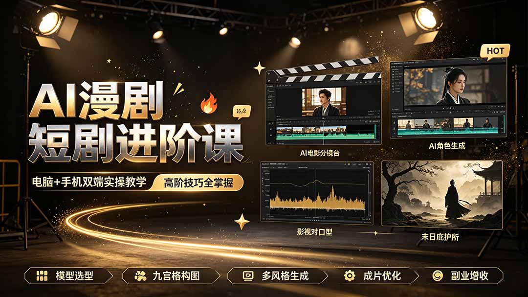 图片[2]-AI漫剧短剧进阶课｜电脑+手机双端实操教学｜影视剧对口型人物吃瓜×解压末日庇护所全程讲解，高阶技巧全掌握-副业网