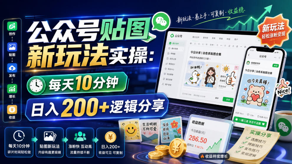 公众号贴图新玩法实操,每天10分钟,日入200+逻辑分享-副业网