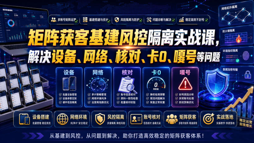 矩阵获客基建风控隔离实战课,解决设备、网络、核对、卡0、嘎号等问题-副业网