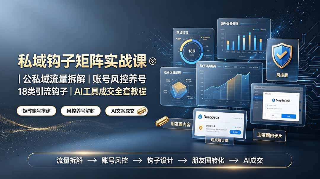 私域钩子矩阵实战课〓公私域流量拆解|账号风控养号|18类引流钩子|AI工具成交全套教程-副业网