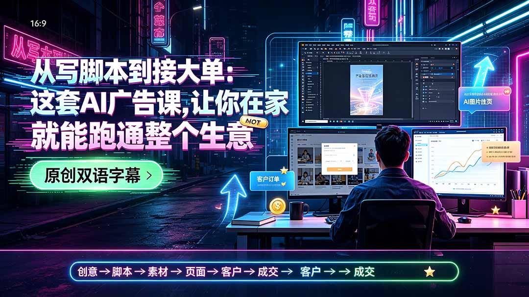 从写脚本到接大单：这套AI广告课，让你在家就能跑通整个生意【原创双语字幕】-副业网