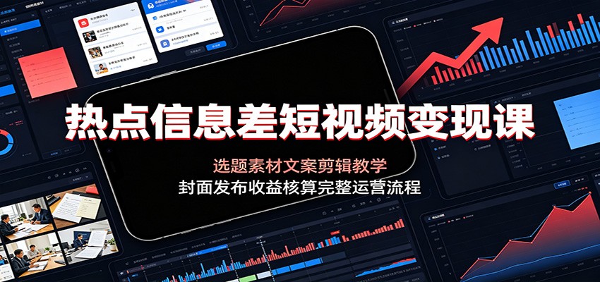 热点信息差短视频变现课:选题素材文案剪辑教学,封面发布收益核算完整运营流程-副业网