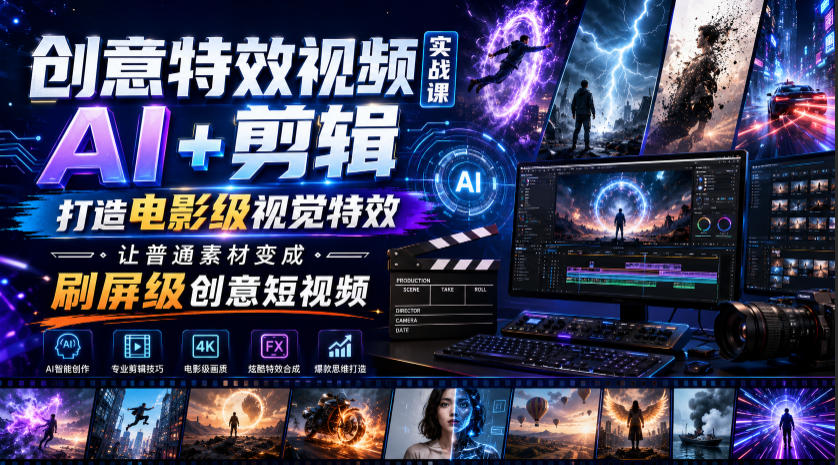 创意特效视频实战课,AI+剪辑打造电影级视觉特效,让普通素材变成刷屏级创意短视频-副业网