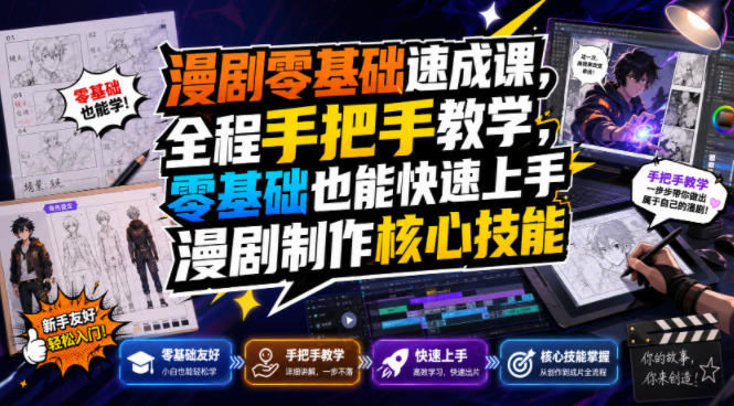 漫剧零基础速成课,全程手把手教学,零基础也能快速上手漫剧制作核心技能-副业网