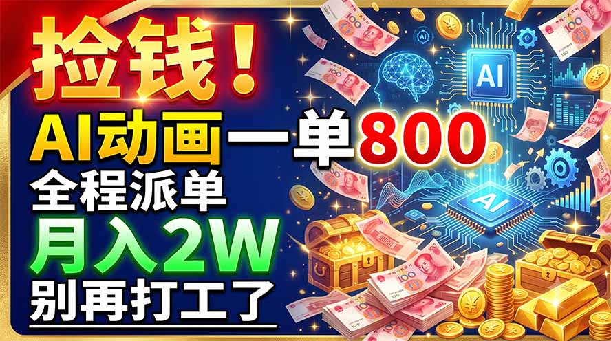 捡钱!AI动画一单800,全程派单,月入2W,别再打工了-副业网