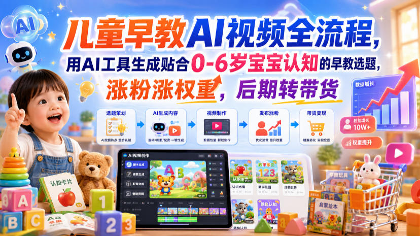儿童早教AI视频全流程,用AI工具生成贴合0-6岁宝宝认知的早教选题,涨粉涨权重,后期转带货-副业网