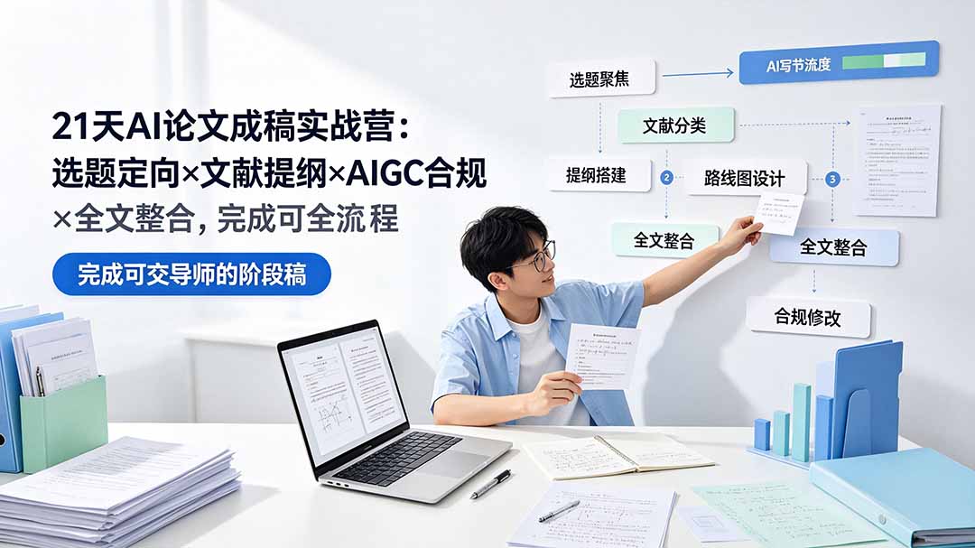 21天AI论文成稿实战营:选题定向×文献提纲×AIGC合规×全文整合,完成可交导师的阶段稿-副业网
