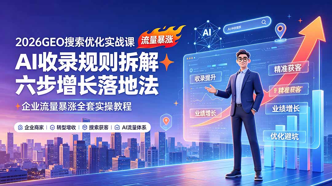 2026GEO搜索优化实战课：AI收录规则拆解｜六步增长落地法｜企业流量暴涨全套实操教程-副业网