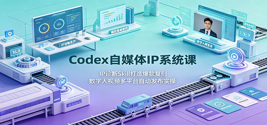 Codex自媒体IP系统课：IP诊断Skill打造爆款复刻，数字人视频多平台自动发布实操-副业网