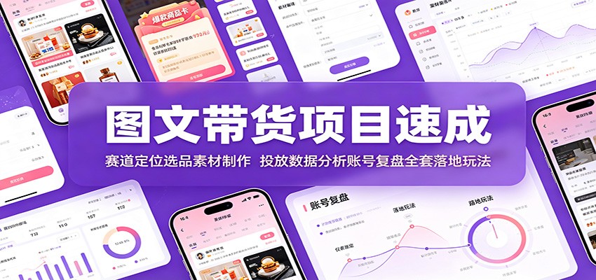 图文带货项目速成:赛道定位选品素材制作,投放数据分析账号复盘全套落地玩法-副业网