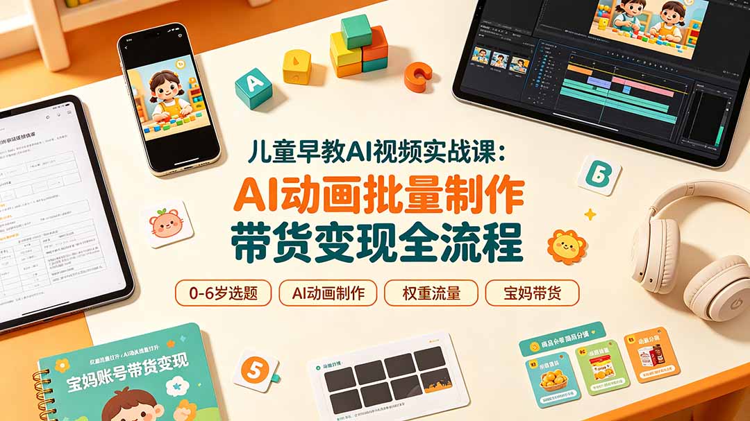 儿童早教AI视频实战课:0-6岁认知选题|AI动画批量制作|权重流量拉升|宝妈账号带货变现全流程-副业网