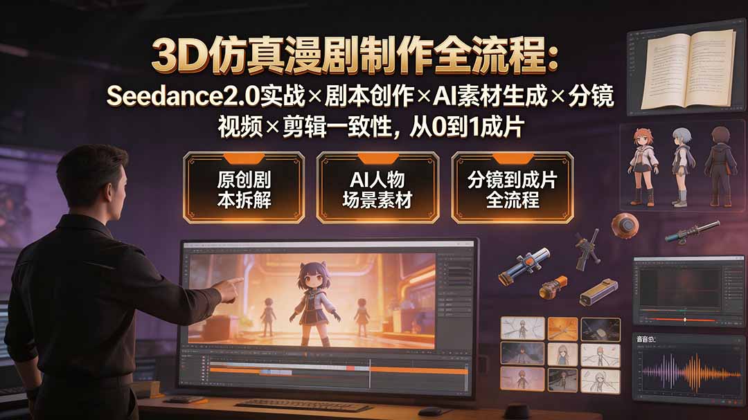 3D仿真漫剧制作全流程:Seedance2.0实战×剧本创作×AI素材生成×分镜视频×剪辑一致性,从0到1成片-副业网