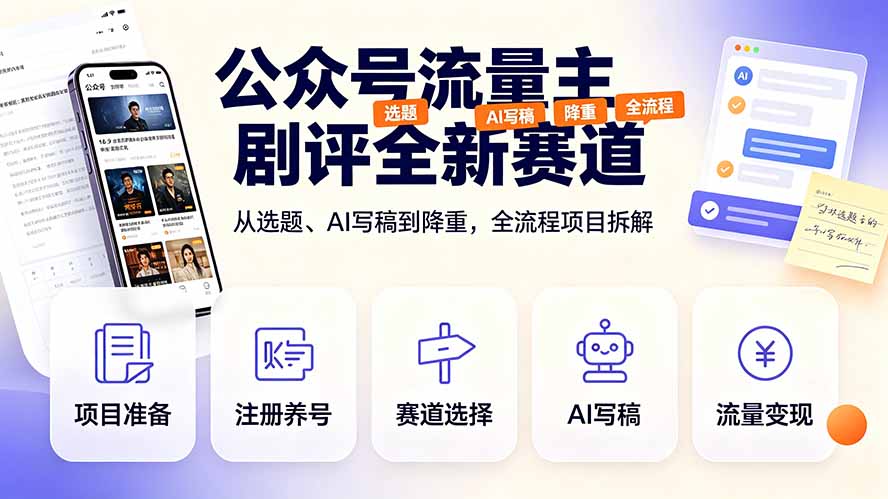 公众号流量主剧评全新赛道,从选题、AI写稿到降重,全流程项目拆解-副业网