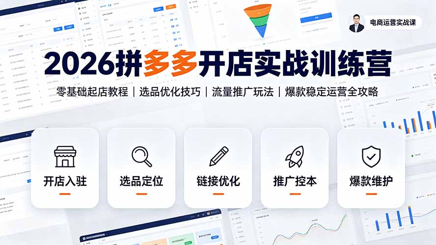 2026拼多多开店实战训练营：零基础起店教程｜选品优化技巧｜流量推广玩法｜爆款稳定运营全攻略-副业网