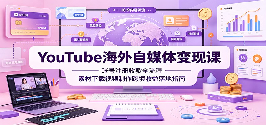 YouTube海外自媒体变现课：账号注册收款全流程，素材下载视频制作跨境收益落地指南-副业网