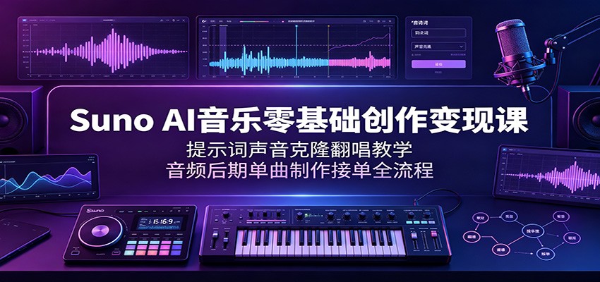 Suno AI音乐零基础创作变现课:提示词声音克隆翻唱教学,音频后期单曲制作接单全流程-副业网