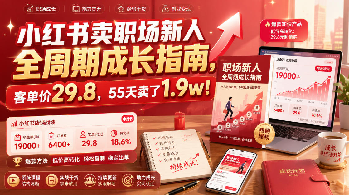 小红书卖职场新人全周期成长指南,客单价29.8,55天卖了1.9w!-副业网