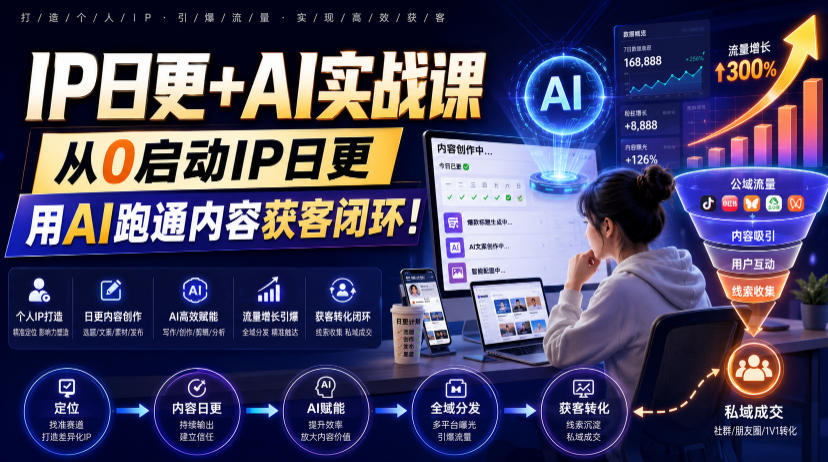 IP日更+AI实战课,从0启动IP日更,IP置顶视频制作+100条选题库搭建+10条日更规划,用AI跑通内容获客闭环!-副业网