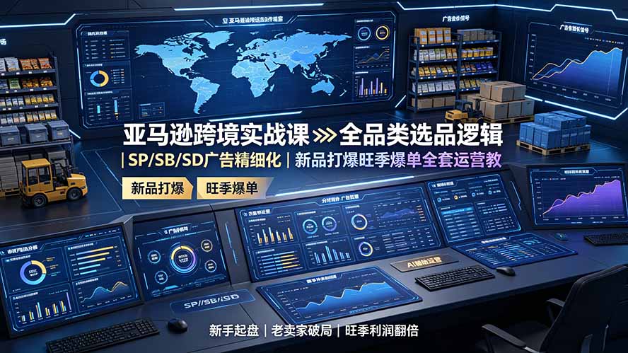 亚马逊跨境实战课：全品类选品逻辑｜SP/SB/SD广告精细化｜新品打爆旺季爆单全套运营教程-副业网