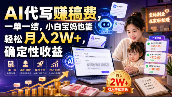 AI代写賺稿费,一单一结,小白宝妈也能轻松月入2W+,确定性收益【揭秘】-副业网