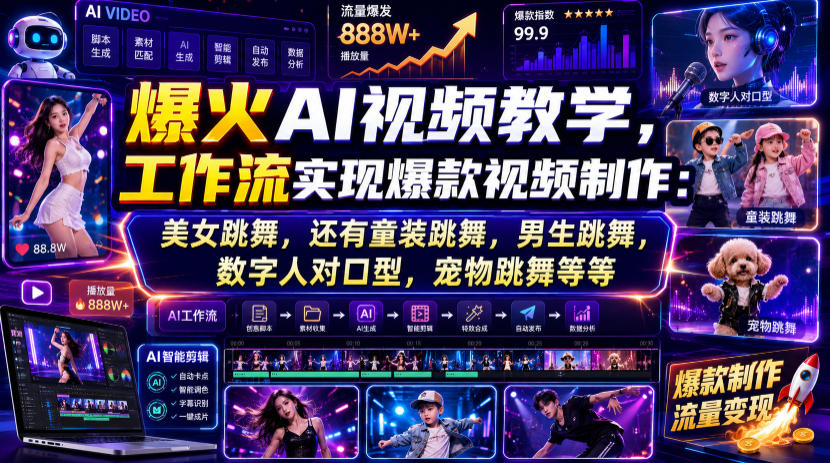 爆火AI视频教学,工作流实现爆款视频制作:美女跳舞,还有童装跳舞,男生跳舞,数字人对口型,宠物跳舞等等-副业网