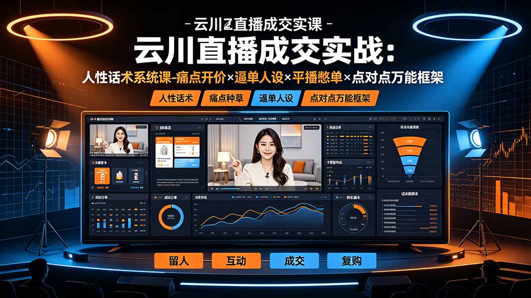 云川直播成交实战：人性话术系统课-痛点种草×塑品开价×逼单人设×平播憋单×点对点万能框架-副业网