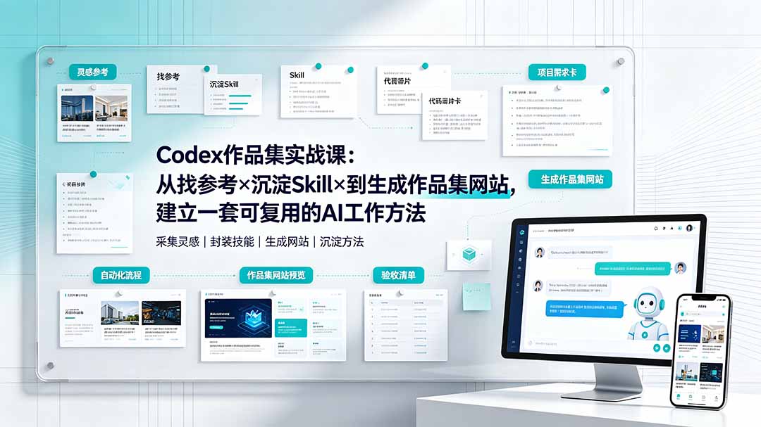 Codex作品集实战课:从找参考×沉淀Skill×到生成作品集网站,建立一套可复用的AI工作方法-副业网