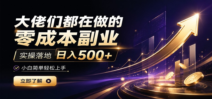 大佬们都在做的零成本副业，实操落地日入500+，小白一秒上手-副业网