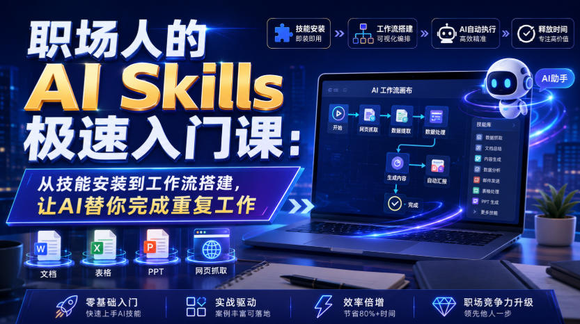 职场人的AI Skills极速入门课：从技能安装到工作流搭建，让AI替你完成重复工作-副业网