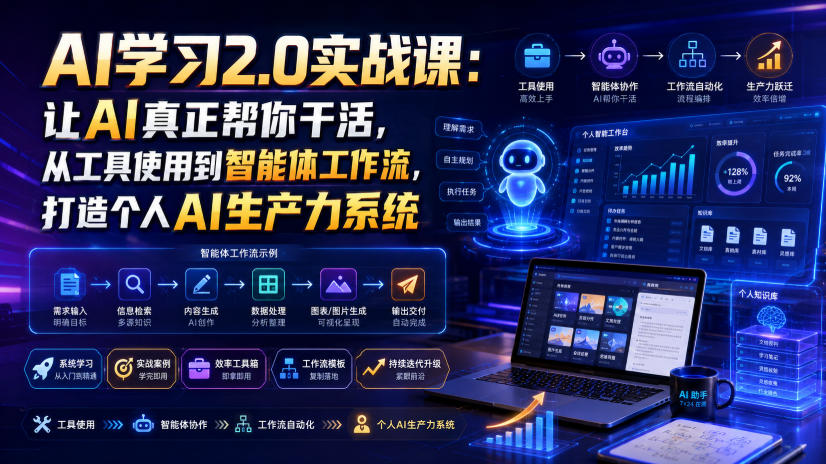 AI学习2.0实战课：让AI真正帮你干活，从工具使用到智能体工作流，打造个人AI生产力系统-副业网