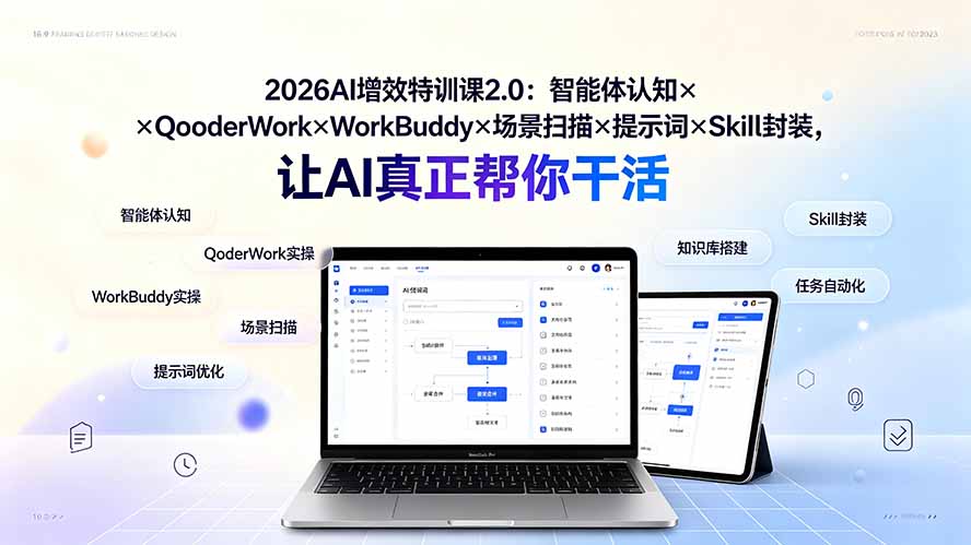 2026AI增效特训课2.0:智能体认知×QoderWork×WorkBuddy×场景扫描×提示词×Skill封装,让AI真正帮你干活-副业网