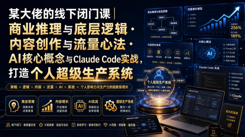 某大佬的线下闭门课|商业推理与底层逻辑・内容创作与流量心法・AI核心概念与Claude Code实战,打造个人超级生产系统【录音+图片】-副业网