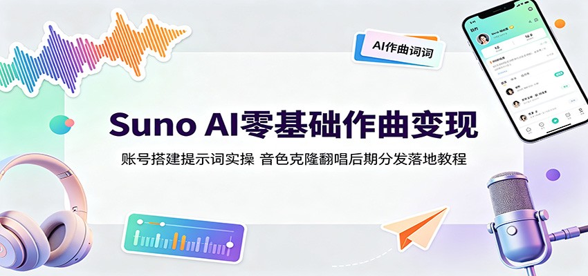 Suno AI零基础作曲变现:账号搭建提示词实操,音色克隆翻唱后期分发落地教程-副业网