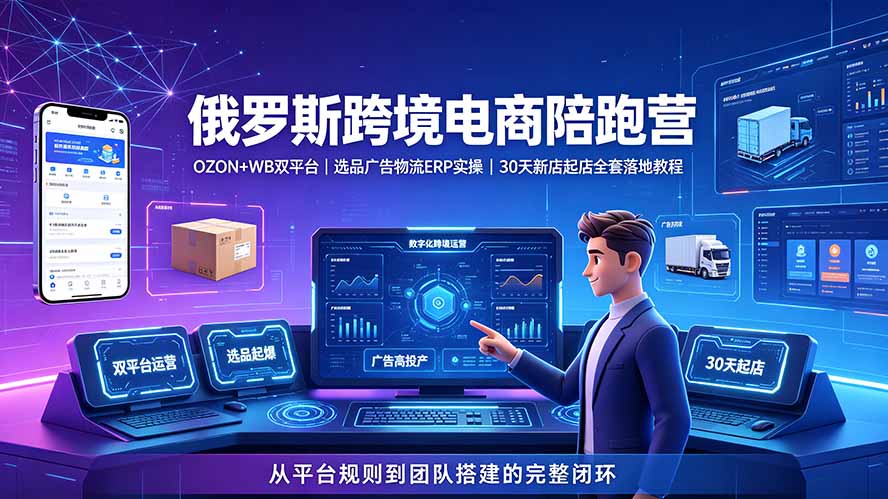 2026俄罗斯跨境电商陪跑营:OZON+WB双平台|选品广告物流ERP实操|30天新店起店全套落地教程-副业网