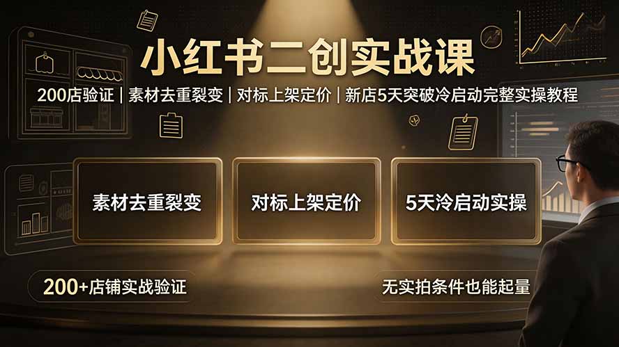 小红书二创实战课:200店验证|素材去重裂变|对标上架定价|新店5天突破冷启动完整实操教程-副业网