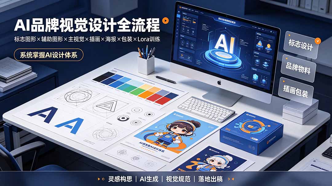 AI品牌视觉设计全流程:标志图形×辅助图形×主视觉×插画×海报×包装×Lora训练,系统掌握AI设计体系-副业网