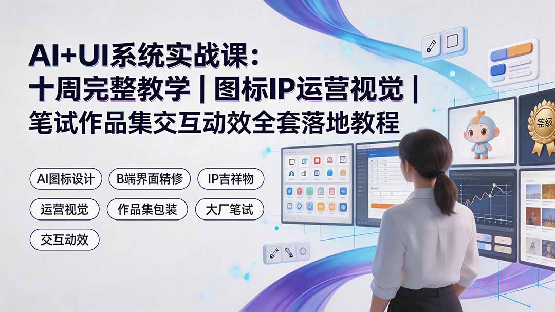 AI+UI系统实战课:十周完整教学|图标IP运营视觉|笔试作品集交互动效全套落地教程-副业网