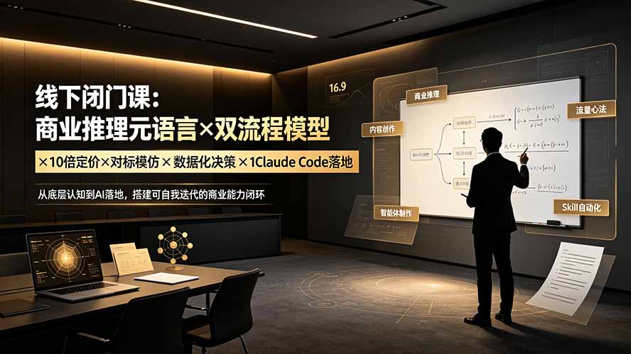 线下闭门课:商业推理元语言×双流程模型×10倍定价×对标模仿×数据化决策×Claude Code落地,击穿认知盲区-副业网