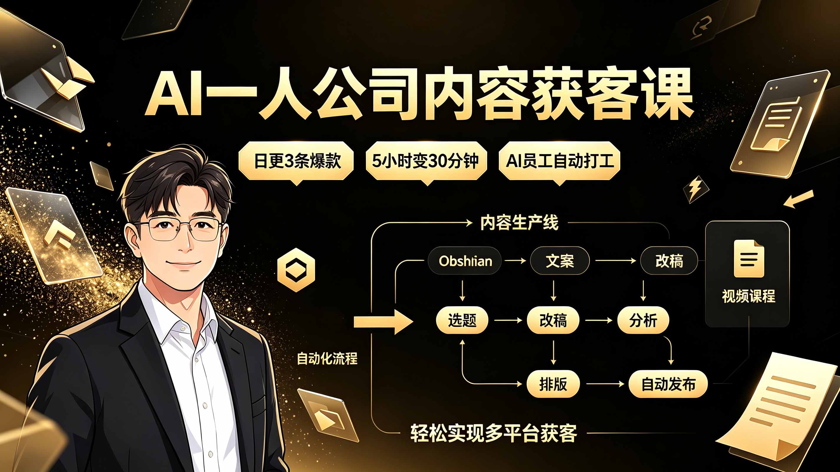 图片[1]-AI一人公司内容获客课：日更3条爆款×5小时变30分钟×AI员工自动打工，轻松实现多平台获客-副业网